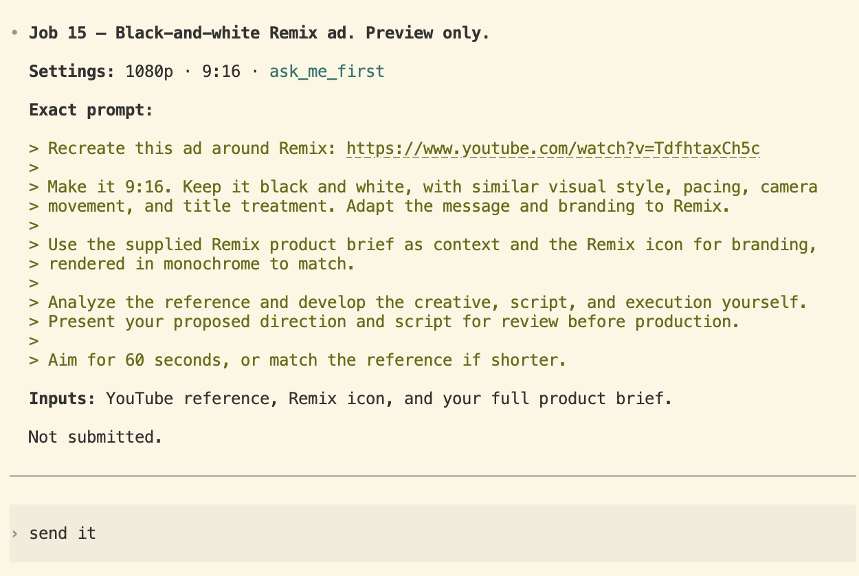 Remix MCP connection and video creation tools